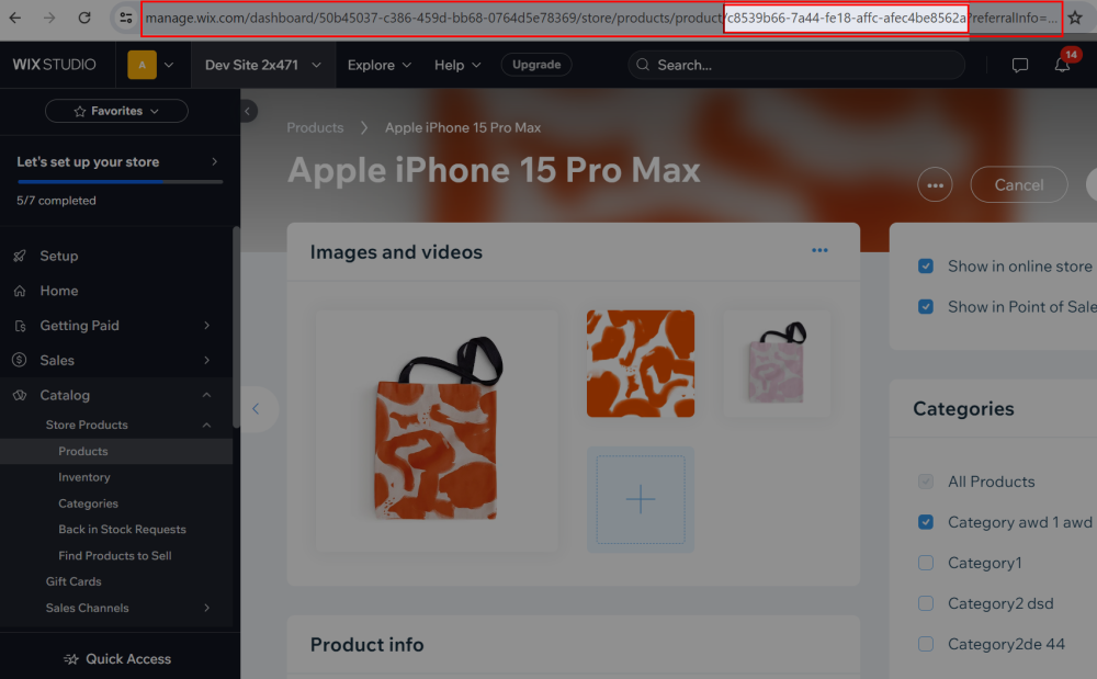Product ID in Wix Admin