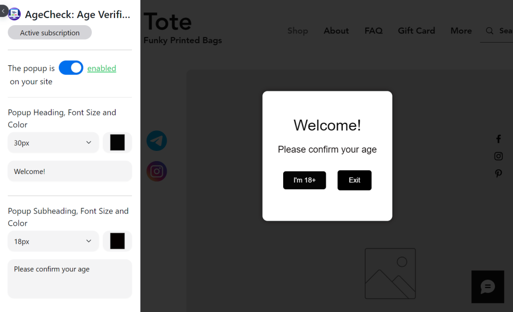 AgeCheck: Age Verification popup configuration