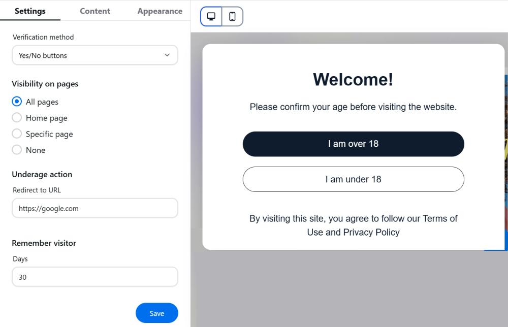 Age Verification Settings