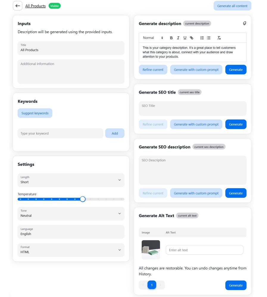 Category content generation page