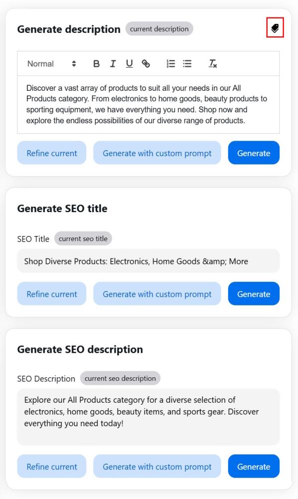 Consider current description for content generation