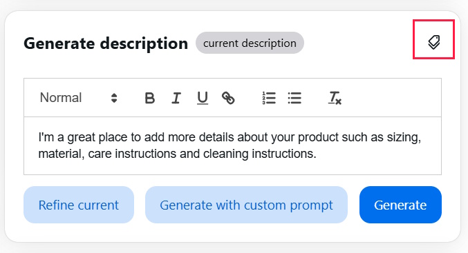 Generate description settings