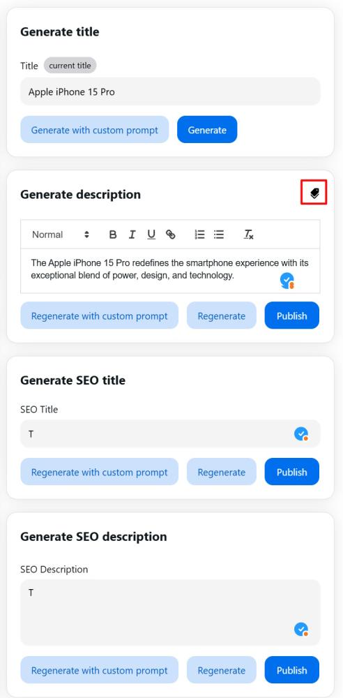 Generate description settings
