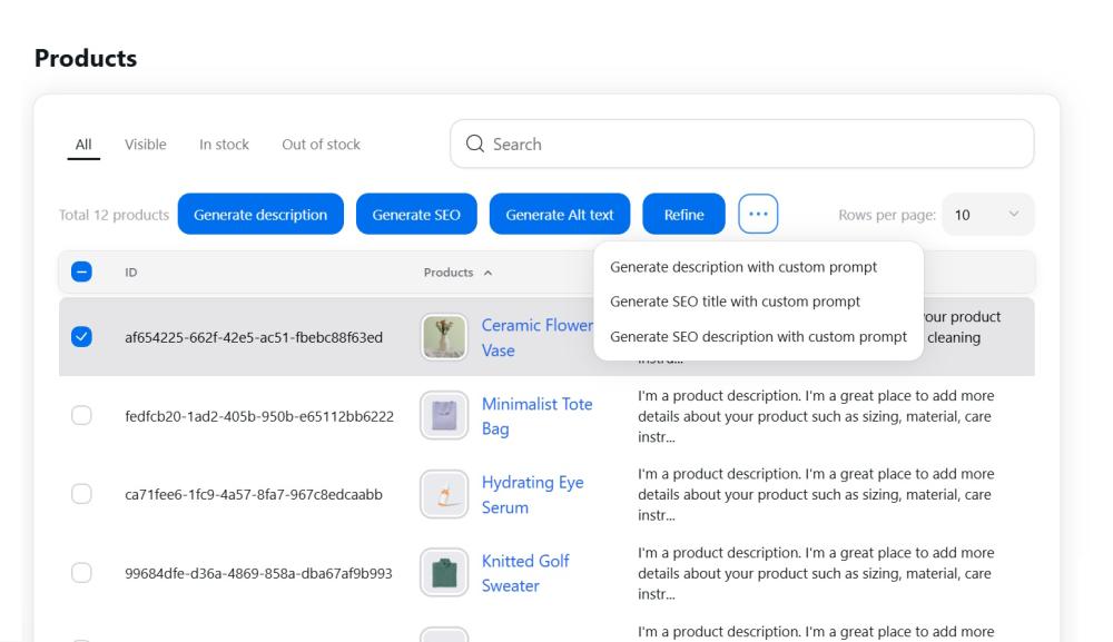 Generate prduct content in bulk