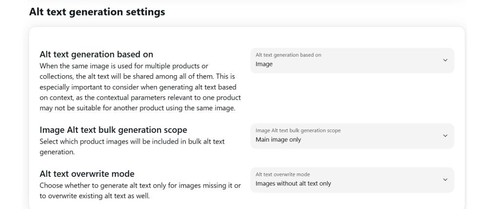 Alt text settings
