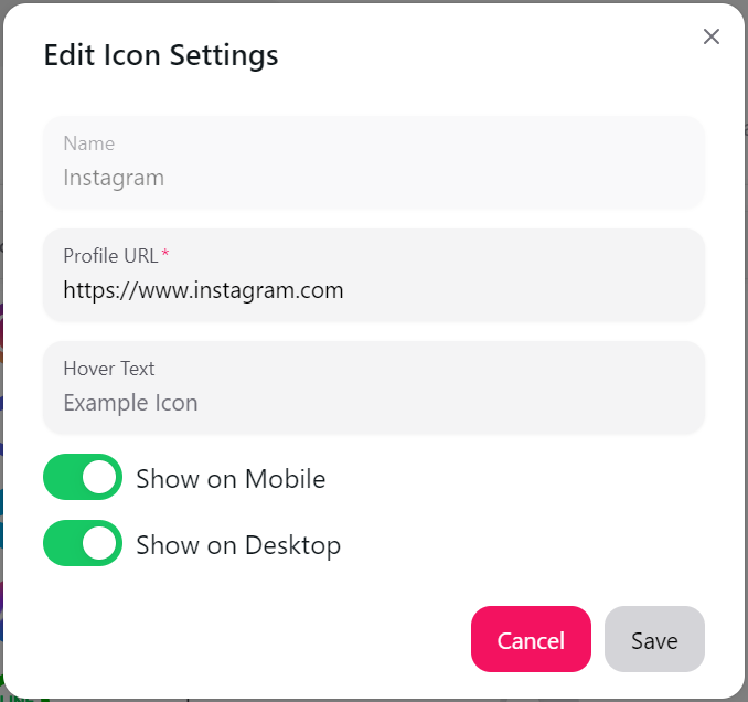 Instagram icon settings